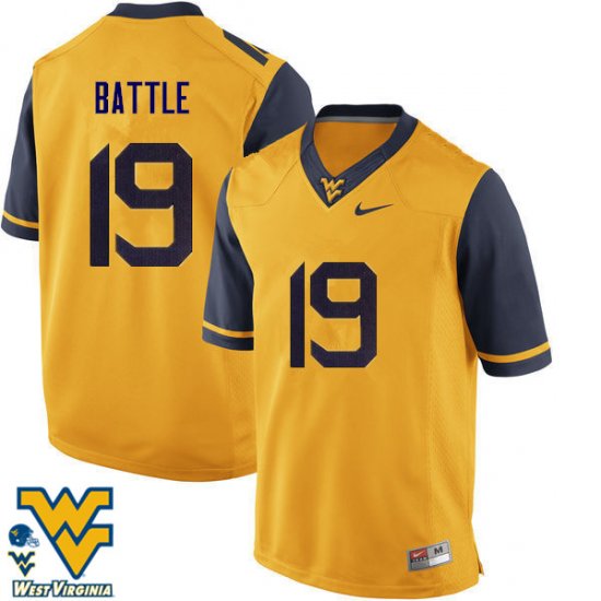 Men's West Virginia Mountaineers NCAA #19 Elijah Battle Gold Authentic Nike Stitched College Football Jersey QV15I28QF